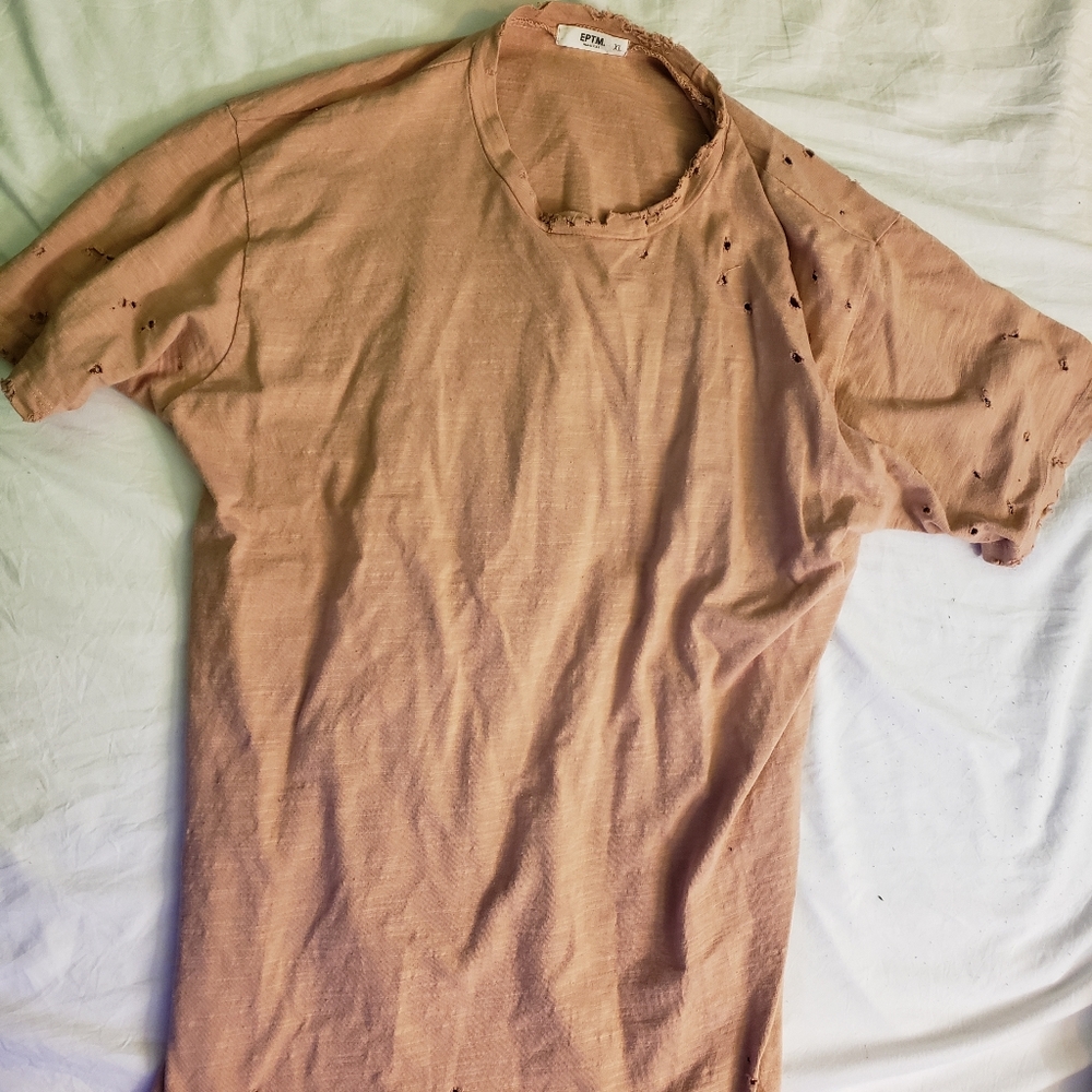 Beige Distressed Men's Tee Shirt